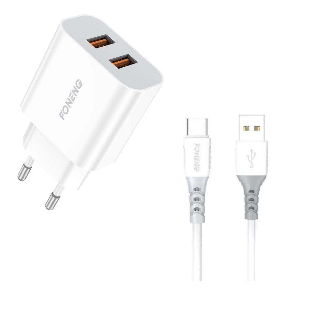 FONENG CARGADOR C/CABLE TYPE-C 2.4A 2 USB