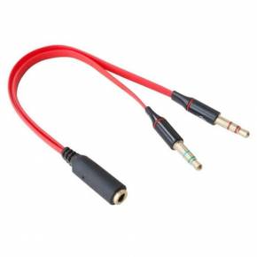 ADAPTADOR 3.5mm 2 SPICA MACHO A 1 HEMBRA ROJO